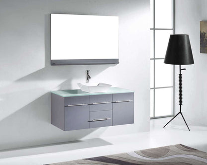 Virtu USA Marsala 48 Single Bathroom Vanity Set in Grey w/ Tempered Glass Counter-Top | Square Basin