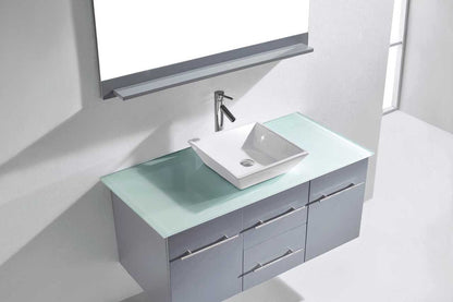 Virtu USA Marsala 48 Single Bathroom Vanity Set in Grey w/ Tempered Glass Counter-Top | Square Basin