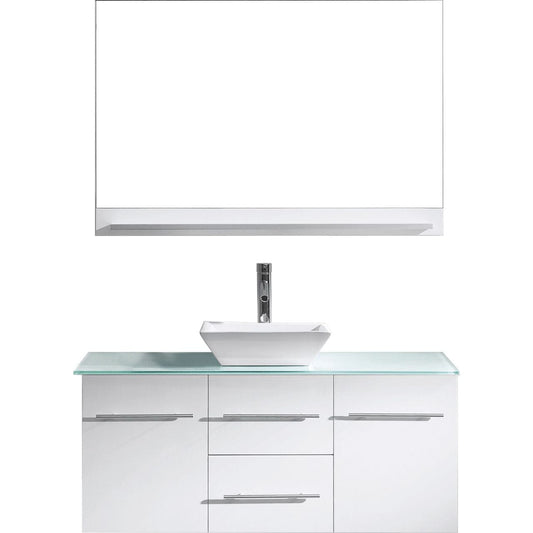 Virtu USA Marsala 48" Single Bathroom Vanity Set in White w/ Tempered Glass Counter-Top | Square Basin