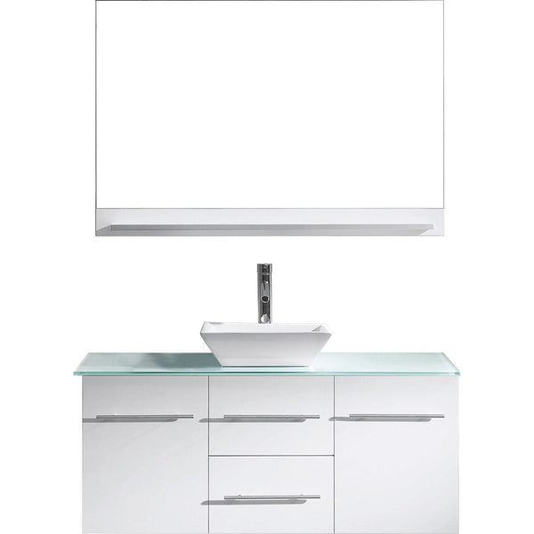 Virtu USA Marsala 48 Single Bathroom Vanity Set in White w/ Tempered Glass Counter-Top | Square Basin