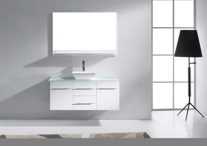 Virtu USA Marsala 48 Single Bathroom Vanity Set in White w/ Tempered Glass Counter-Top | Square Basin