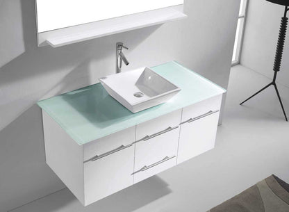 Virtu USA Marsala 48 Single Bathroom Vanity Set in White w/ Tempered Glass Counter-Top | Square Basin