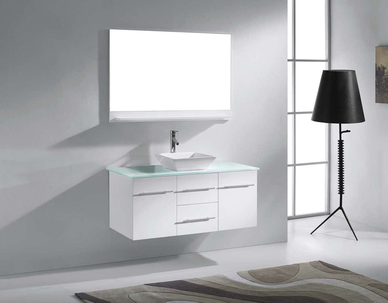 Virtu USA Marsala 48 Single Bathroom Vanity Set in White w/ Tempered Glass Counter-Top | Square Basin