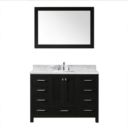Virtu USA Caroline Premium 48" Single Bathroom Vanity Set in Zebra Grey w/ Italian Carrara White Marble CounterTop | Round Basin