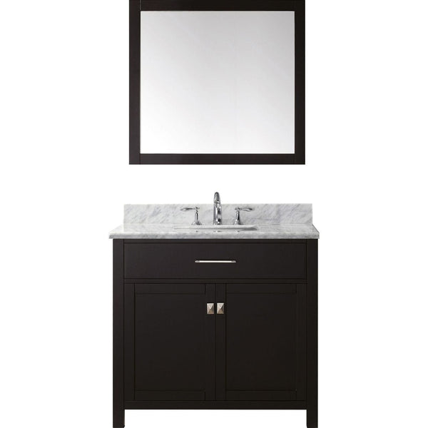 Virtu USA Caroline 36 Single Bathroom Vanity Cabinet Set in Espresso w/ Italian Carrara White Marble Counter-Top, Square Sink