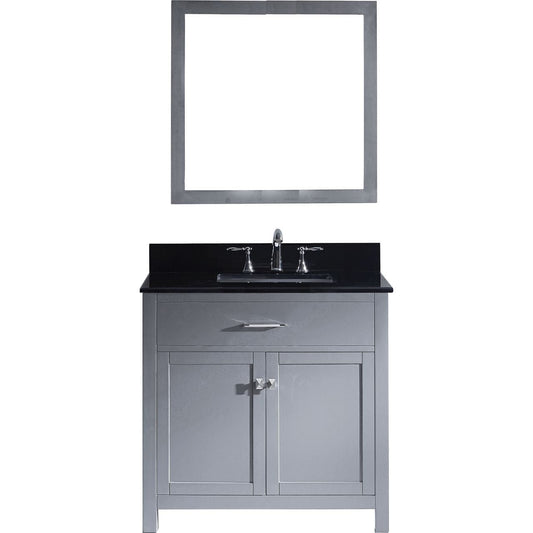 Virtu USA Caroline 36" Single Bathroom Vanity Set in Grey w/ Black Galaxy Granite Counter-Top, Square Sink