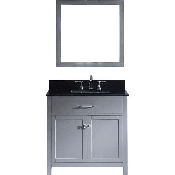 Virtu USA Caroline 36 Single Bathroom Vanity Set in Grey w/ Black Galaxy Granite Counter-Top, Square Sink