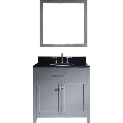 Virtu USA Caroline 36" Single Bathroom Vanity Set in Grey w/ Black Galaxy Granite Counter-Top, Round Sink
