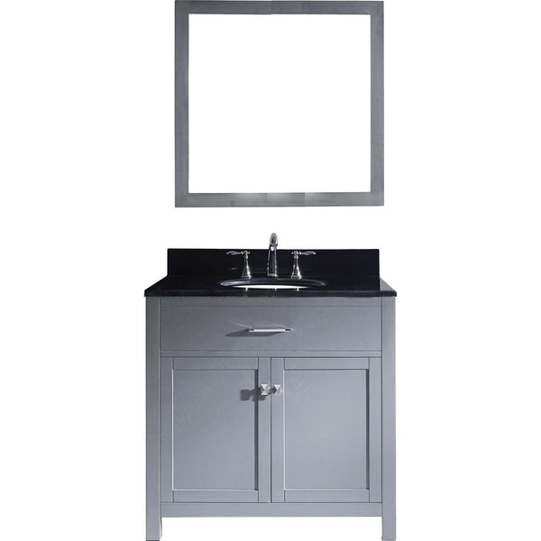 Virtu USA Caroline 36 Single Bathroom Vanity Set in Grey w/ Black Galaxy Granite Counter-Top, Round Sink