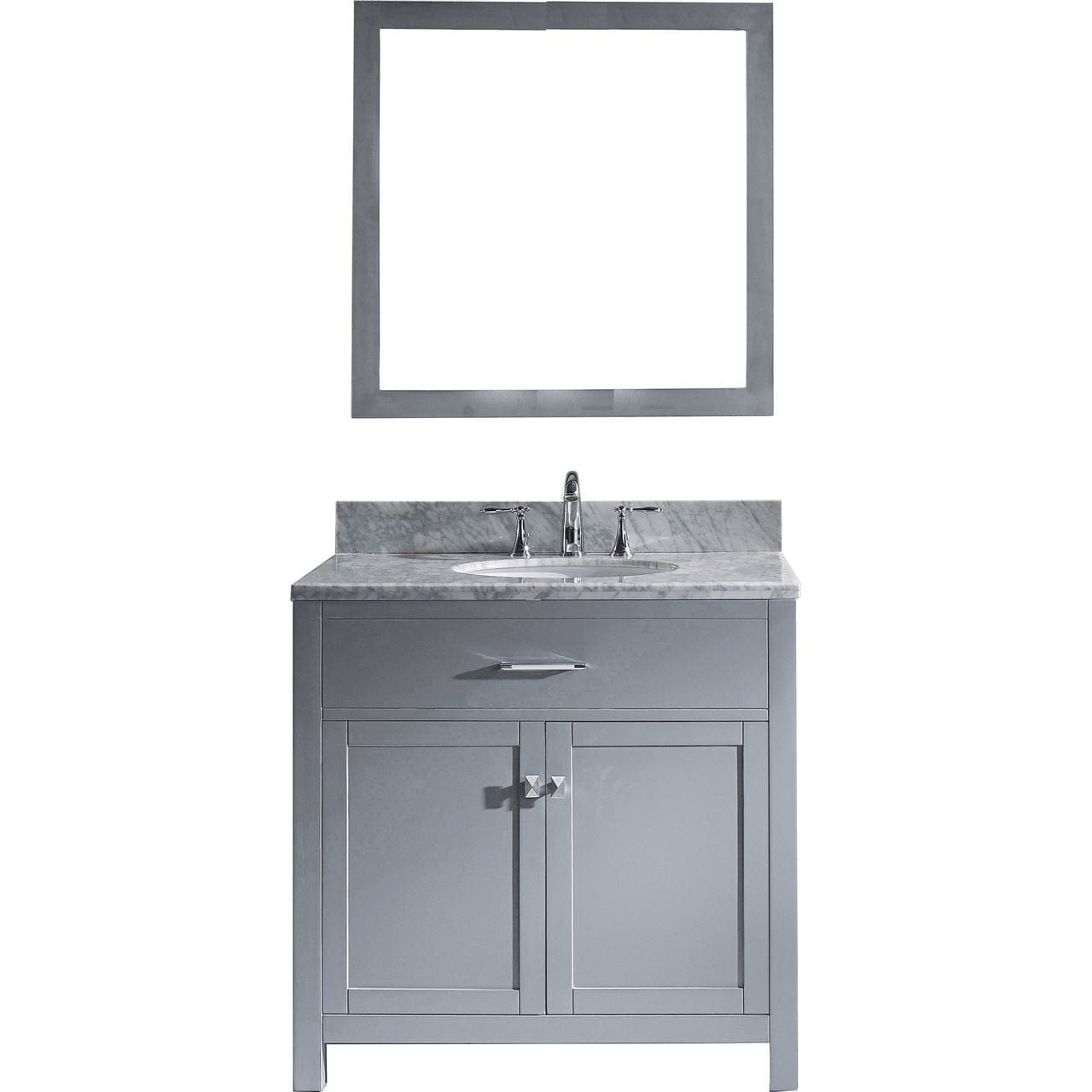 Virtu USA Caroline 36" Single Bathroom Vanity Cabinet Set in Grey w/ Italian Carrara White Marble Counter-Top, Round Basin