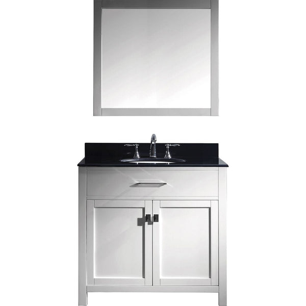 Virtu USA Caroline 36 Single Bathroom Vanity Set in White w/ Black Galaxy Granite Counter-Top, Round Sink