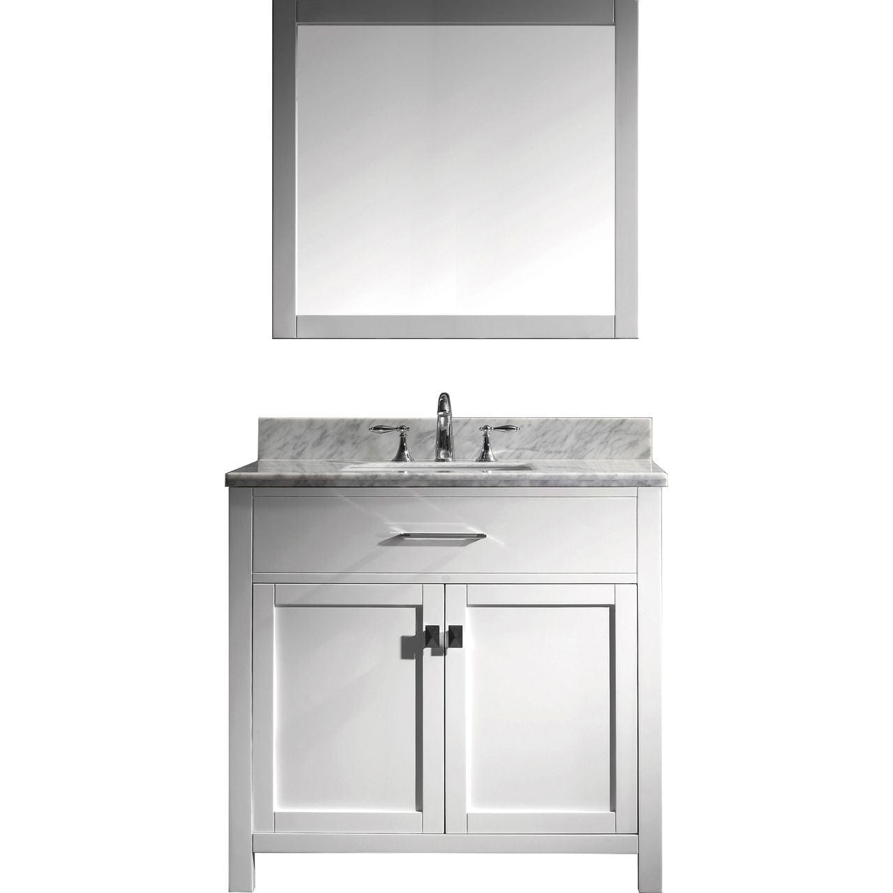 Virtu USA Caroline 36" Single Bathroom Vanity Cabinet Set in White w/ Italian Carrara White Marble Counter-Top, Square Sink