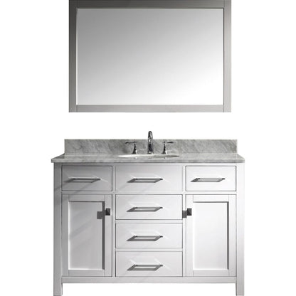 Virtu USA Caroline 48" Single Bathroom Vanity Cabinet Set in White w/ White Marble Counter-Top , Round Sink