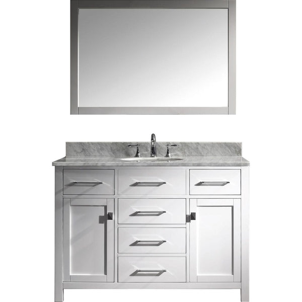 Virtu USA Caroline 48 Single Bathroom Vanity Cabinet Set in White w/ White Marble Counter-Top , Round Sink