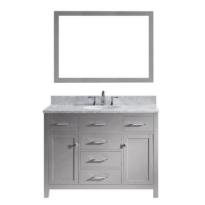 Virtu USA Caroline 48" Single Bathroom Vanity in Cashmere Grey w/ Marble Top & Round Sink w/ Mirror