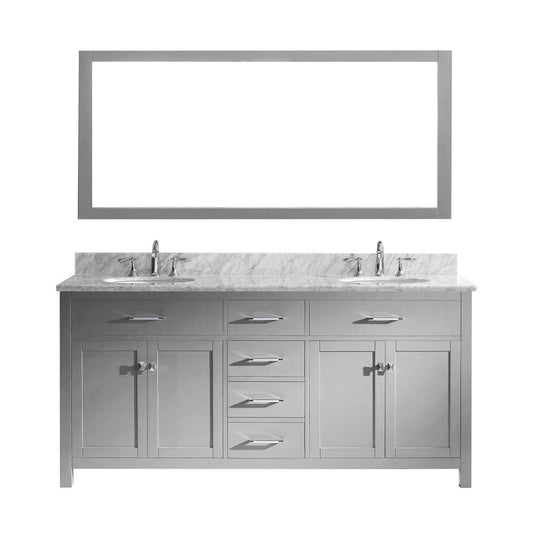 Virtu USA Caroline 72" Double Bathroom Vanity in Cashmere Grey w/ Marble Top & Round Sink w/ Mirror