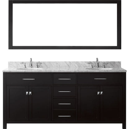 Caroline 72" Double Bathroom Vanity Set in Espresso / Italian Carrara White Marble Counter-Top