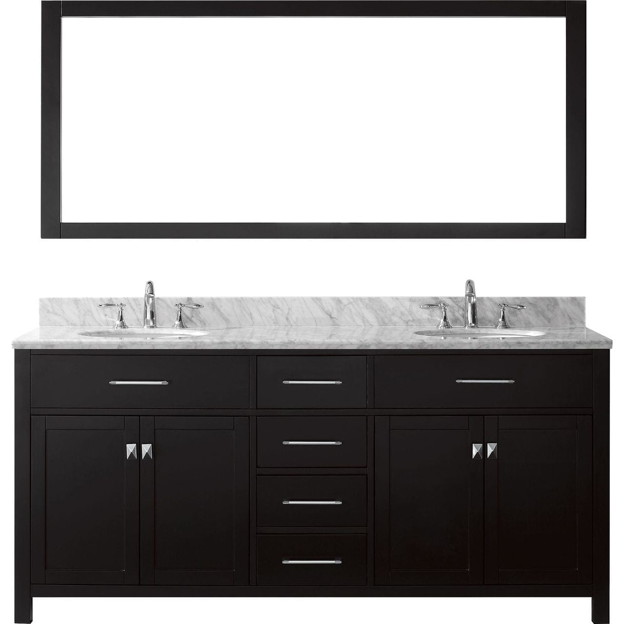 Caroline 72" Double Bathroom Vanity Set in Espresso / Italian Carrara White Marble Counter-Top