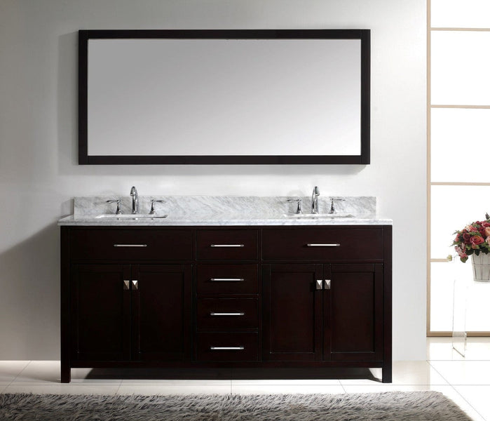 Virtu USA Caroline 72 Double Bathroom Vanity Cabinet Set in Espresso w/ Italian Carrara White Marble Counter-Top