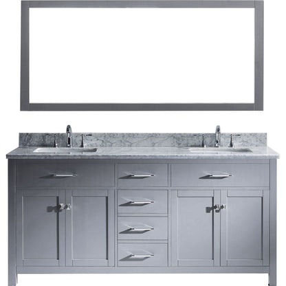 Virtu USA Caroline 72" Double Bathroom Vanity Set in Grey w/ Italian Carrara White Marble Counter-Top