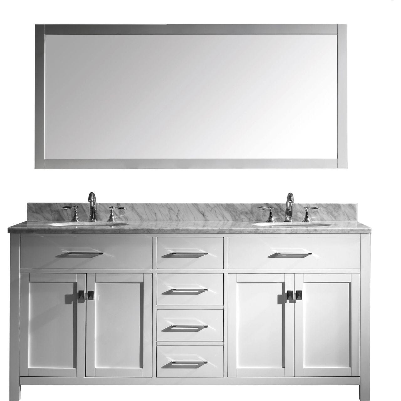 Caroline 72" Double Bathroom Vanity Set in White/ Italian Carrara White Marble Counter-Top