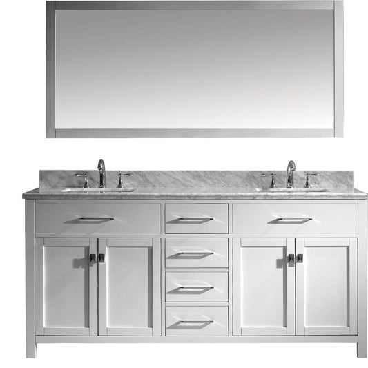 Virtu USA Caroline 72" Double Bathroom Vanity Cabinet Set in White w/ Italian Carrara White Marble Counter-Top