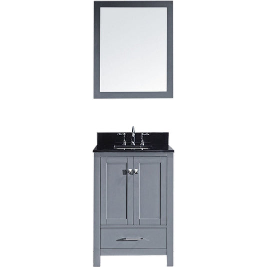 Virtu USA Caroline Avenue 24 Single Bathroom Vanity Set in Grey w/ Black Galaxy Granite Counter-Top | Square Basin