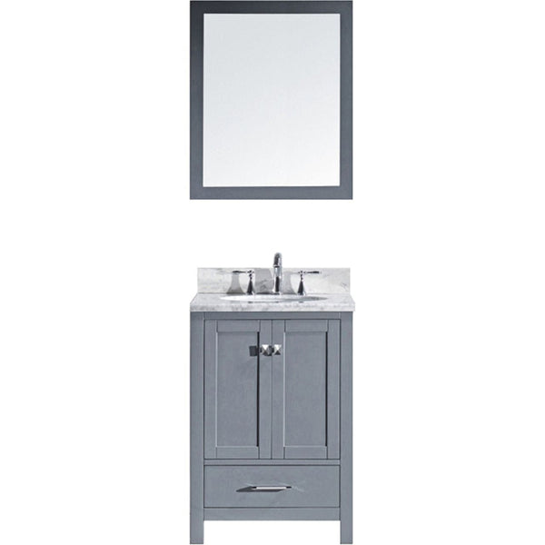 Virtu USA Caroline Avenue 24 Single Bathroom Vanity Set in Grey w/ Italian Carrara White Marble Counter-Top