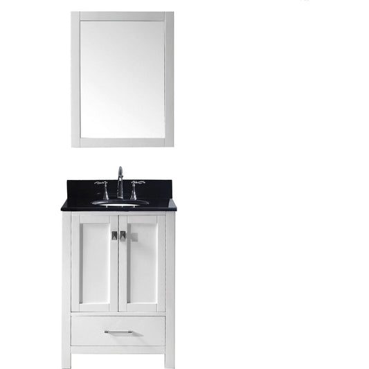 Virtu USA Caroline Avenue 24 Single Bathroom Vanity Set in White w/ Black Galaxy Granite Counter-Top | Round Basin