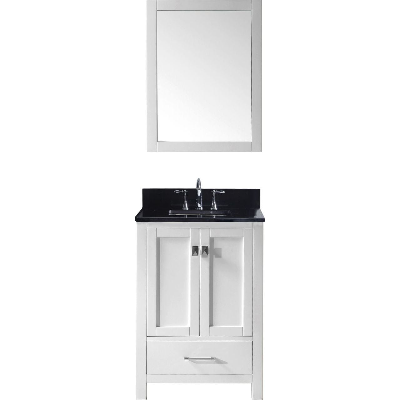 Virtu USA Caroline Avenue 24 Single Bathroom Vanity Set in White w/ Black Galaxy Granite Counter-Top | Square Basin