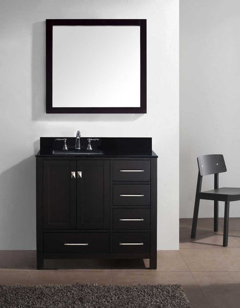 Virtu USA Caroline Avenue 36 Single Bathroom Vanity Set in Espresso w/ Black Galaxy Granite Counter-Top | Square Basin