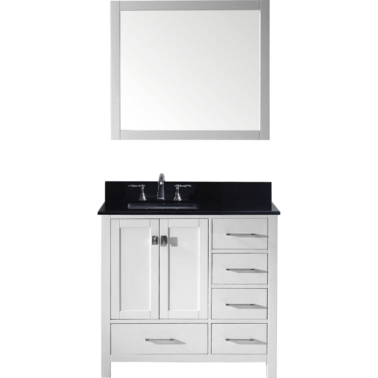 Virtu USA Caroline Avenue 36 Single Bathroom Vanity Set in White w/ Black Galaxy Granite Counter-Top | Square Basin