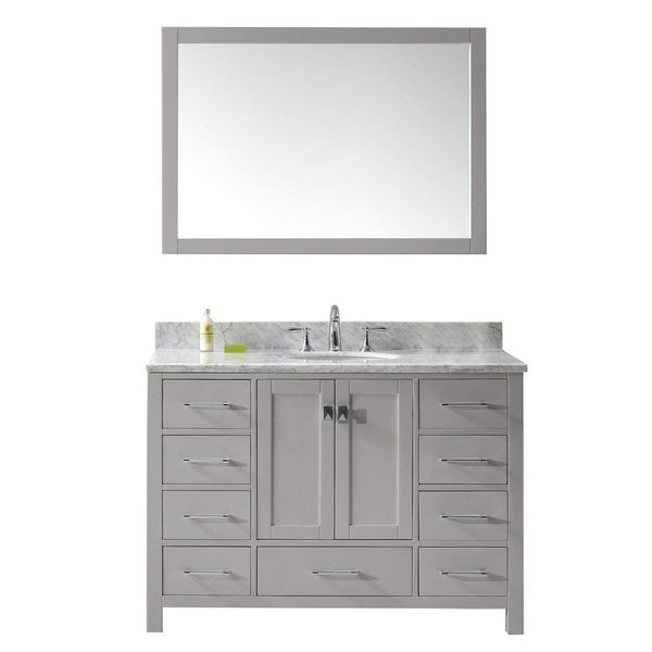 Virtu USA Caroline Avenue 48 Single Bathroom Vanity in Cashmere Grey w/ Marble Top & Round Sink w/ Mirror