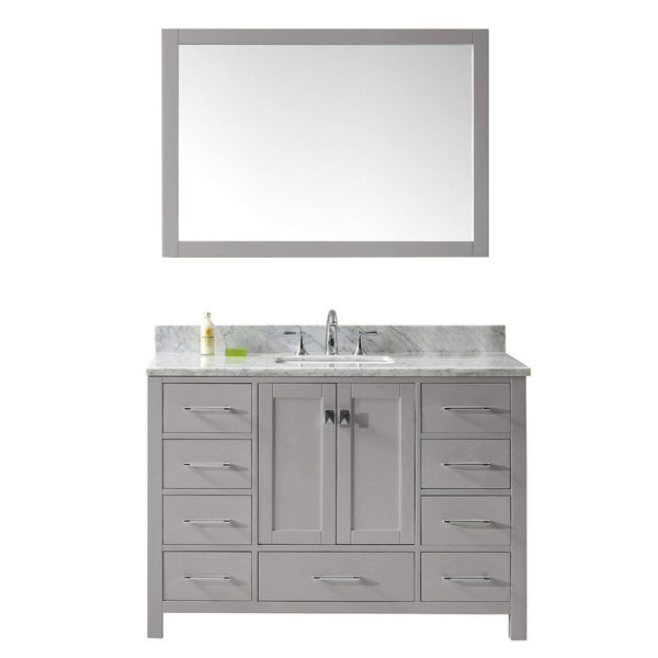 Virtu USA Caroline Avenue 48 Single Bathroom Vanity in Cashmere Grey w/ Marble Top & Square Sink w/ Mirror