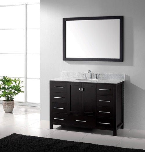 Virtu USA Caroline Avenue 48 Single Bathroom Vanity Cabinet Set in Espresso w/ Italian Carrara White Marble Counter-Top, Round Basin