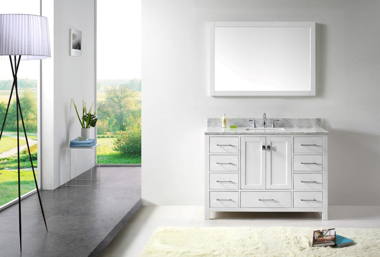 Virtu USA Caroline Avenue 48" Single Bathroom Vanity Cabinet Set in White w/ Italian Carrara White Marble Counter-Top