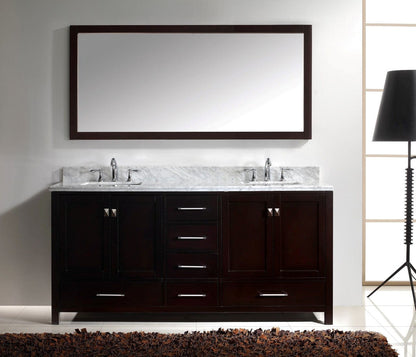Virtu USA Caroline Avenue 72" Double Bathroom Vanity Cabinet Set in Espresso w/ Italian Carrara White Marble Counter-Top