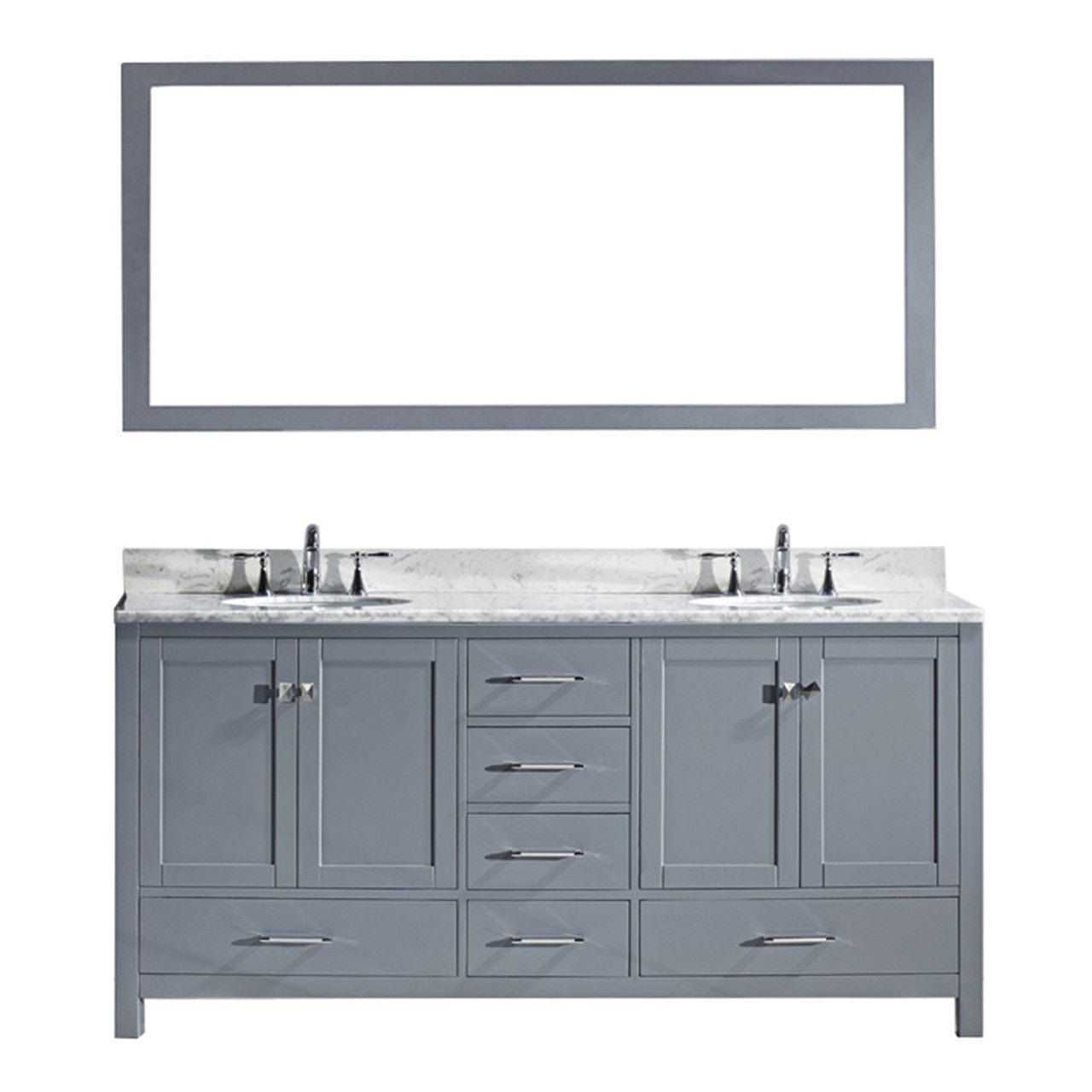 Virtu USA Caroline Avenue 72" Double Bathroom Vanity Set in Grey w/ Italian Carrara White Marble Counter-Top | Square Basin