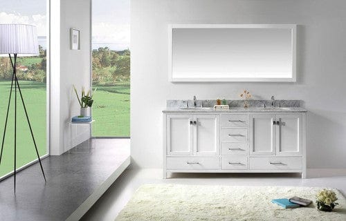 Virtu USA Caroline Avenue 72 Double Bathroom Vanity Cabinet Set in White w/ Italian Carrara White Marble Counter-Top, Round Basin
