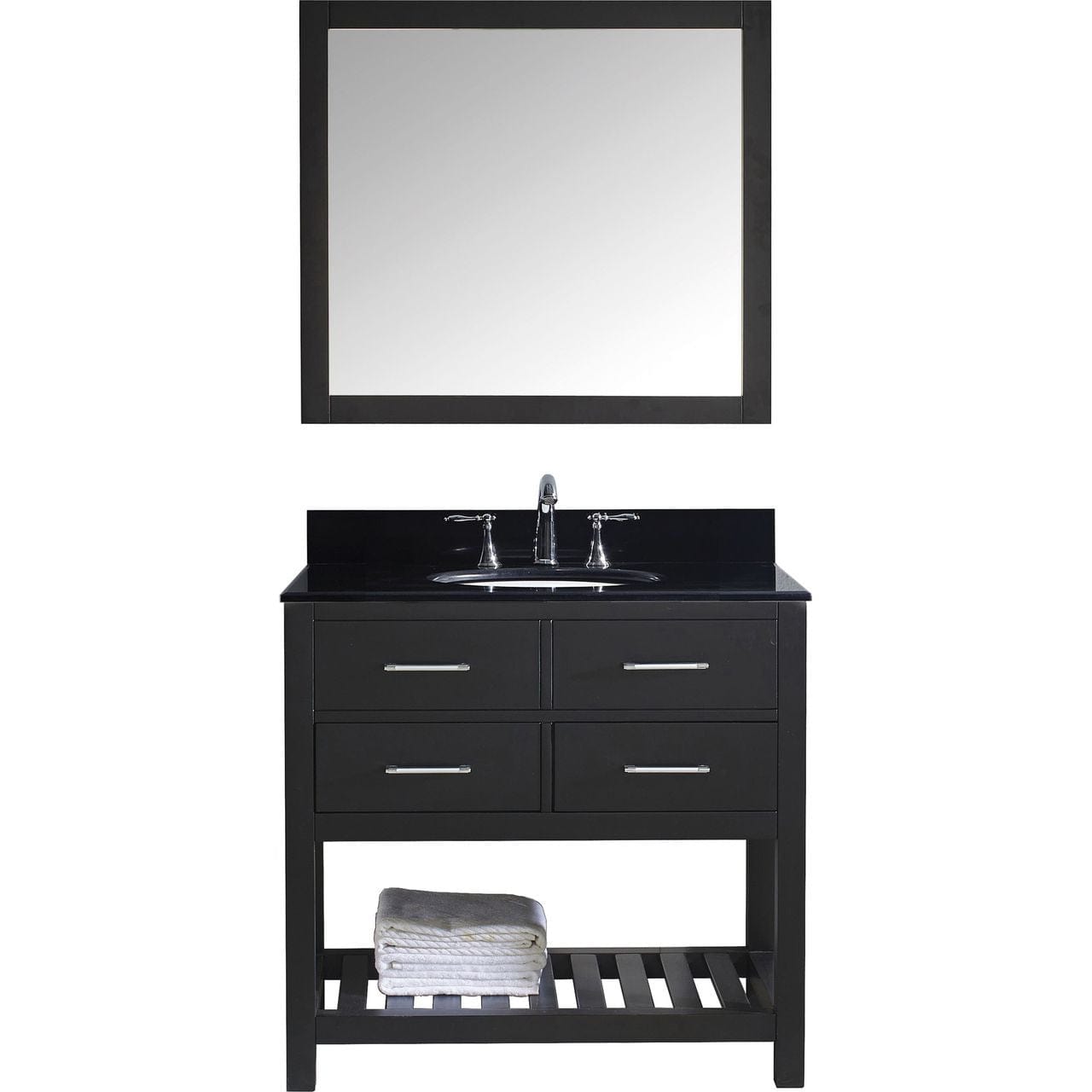 Virtu USA Caroline Estate 36" Single Bathroom Vanity Set in Espresso w/ Black Galaxy Granite Counter-Top | Round Basin