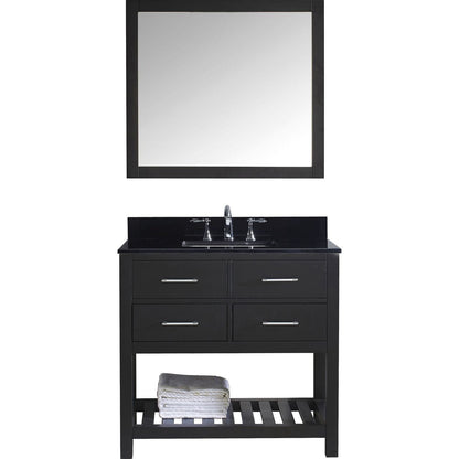 Virtu USA Caroline Estate 36" Single Bathroom Vanity Set in Espresso w/ Black Galaxy Granite Counter-Top | Square Basin