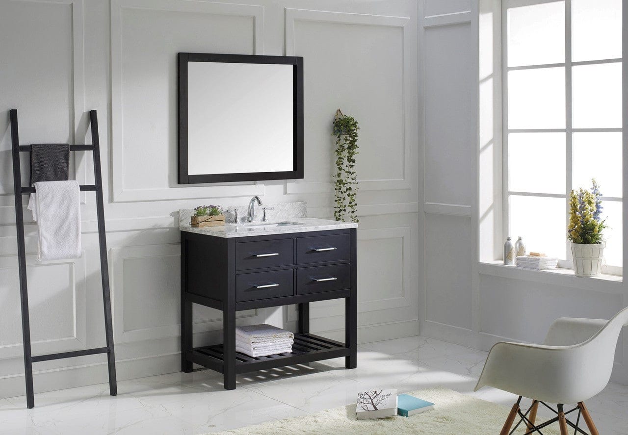 Virtu USA Caroline Estate 36" Single Bathroom Vanity Cabinet Set in Espresso w/ Italian Carrara White Marble Counter-Top
