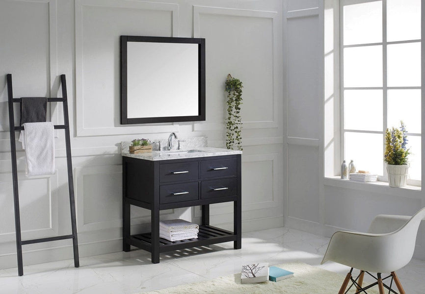 Virtu USA Caroline Estate 36 Single Bathroom Vanity Cabinet Set in Espresso w/ Italian Carrara White Marble Counter-Top