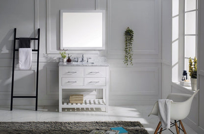 Virtu USA Caroline Estate 36" Single Bathroom Vanity Cabinet Set in White w/ Italian Carrara White Marble Counter-Top