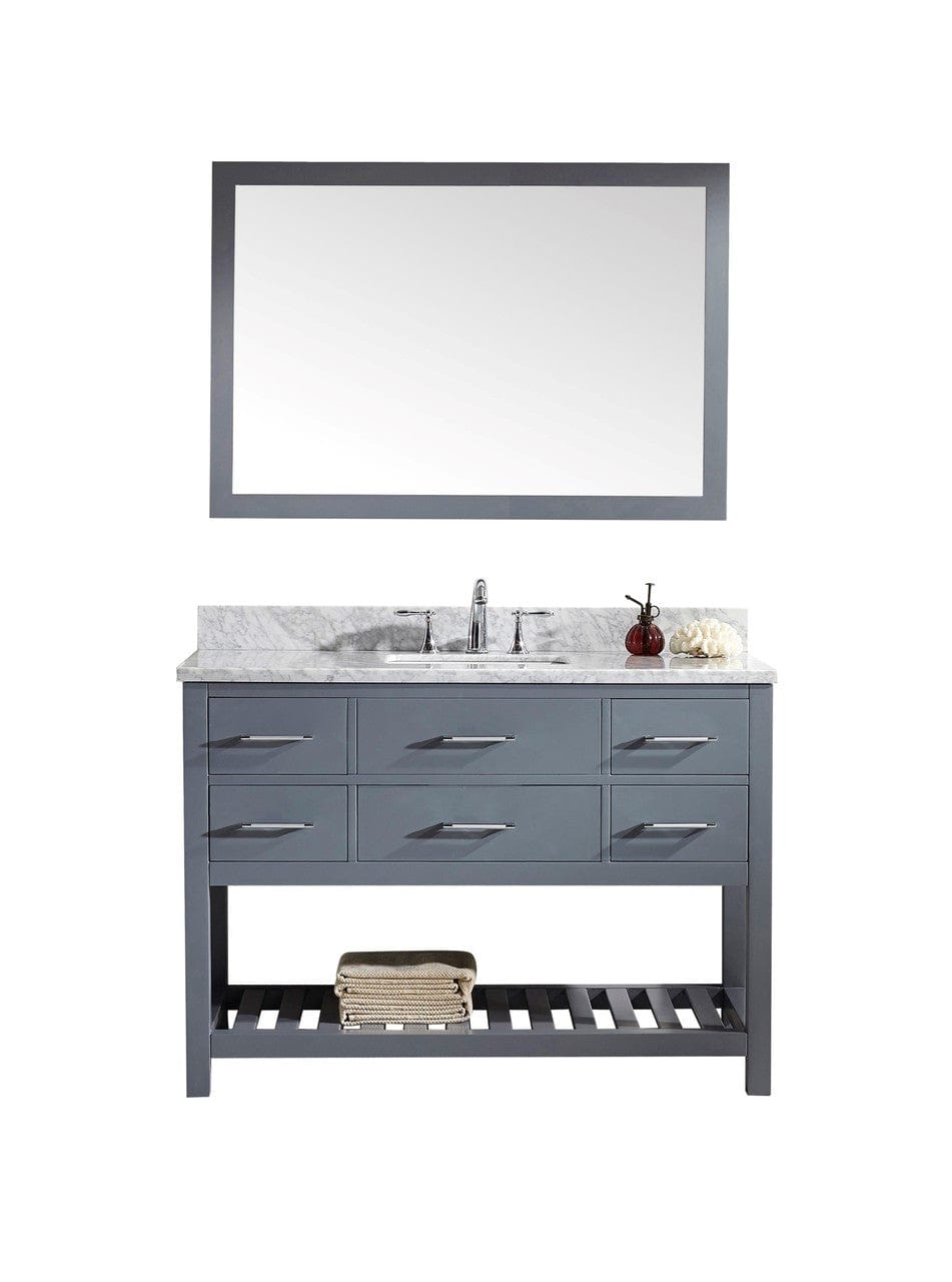 Virtu USA Caroline Estate 48" Single Bathroom Vanity Cabinet Set in Grey w/ Italian Carrara White Marble Counter-Top