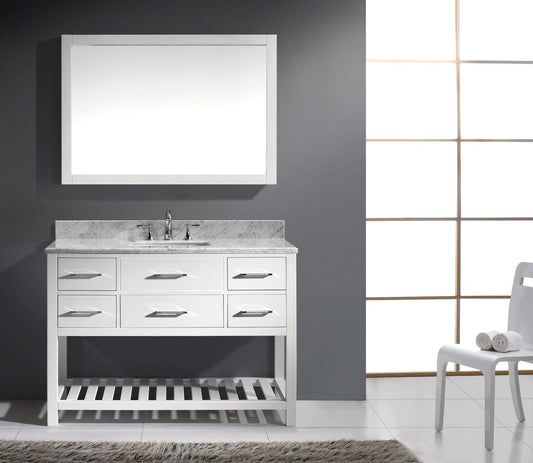 Virtu USA Caroline Estate 48" Single Bathroom Vanity Cabinet Set in White w/ Italian Carrara White Marble Counter-Top