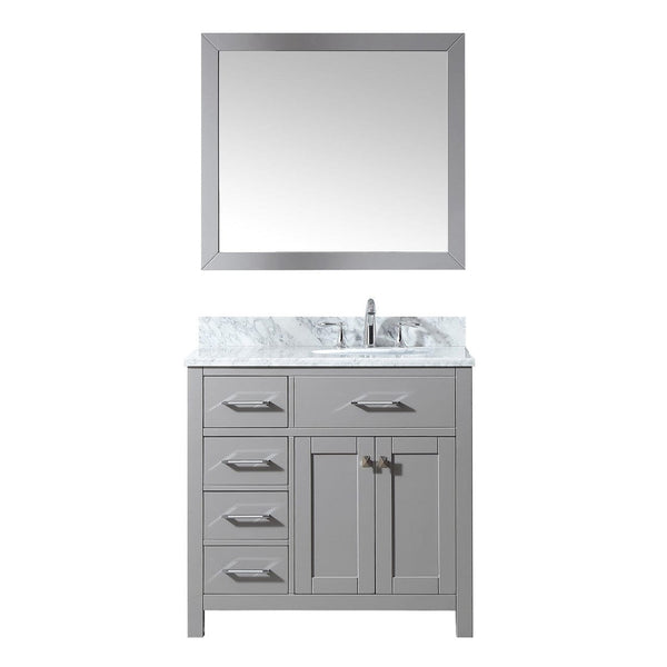 Virtu USA Caroline Parkway 36 Single Bathroom Vanity in Cashmere Grey - Leftside basin w/ Marble Top & Round Sink