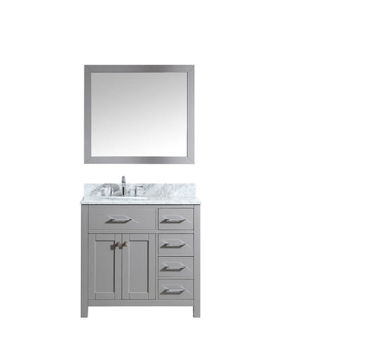 Virtu USA Caroline Parkway 36 Single Bathroom Vanity in Cashmere Grey - Rightside basin w/ Marble Top & Round Sink