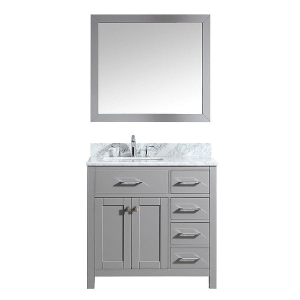 Virtu USA Caroline Parkway 36 Single Bathroom Vanity in Cashmere Grey - Rightside basin w/ Marble Top & Square Sink