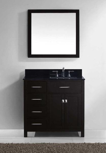Virtu USA Caroline Parkway 36 Single Bathroom Vanity Set in Espresso w/ Black Galaxy Granite Counter-Top | Square Basin